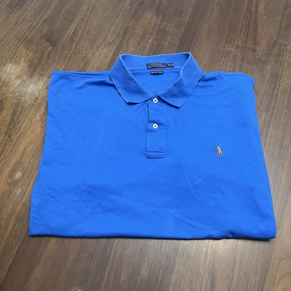 Polo‎ Ralph Lauren Shirt Mens 2XLT Pima Soft Touch Short Sleeve Blue Flesh Pony
